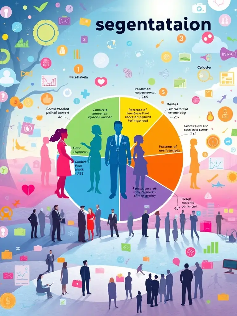 A visual representation of patient segmentation, showing different patient groups based on health conditions and treatment responses, illustrating Genotrak's HCP segmentation and targeting services.