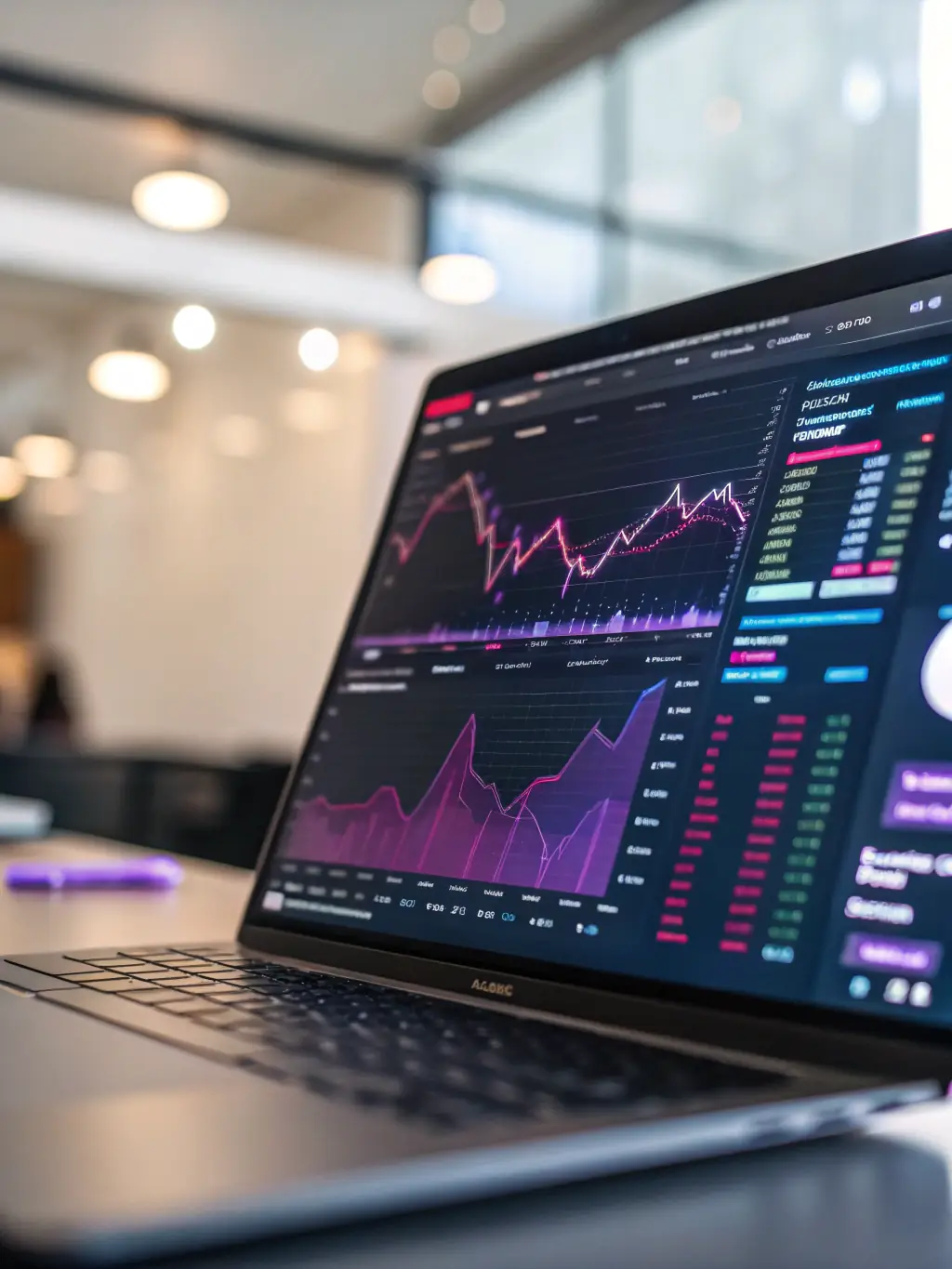 A machine learning model training interface with graphs showing performance metrics improving over time.