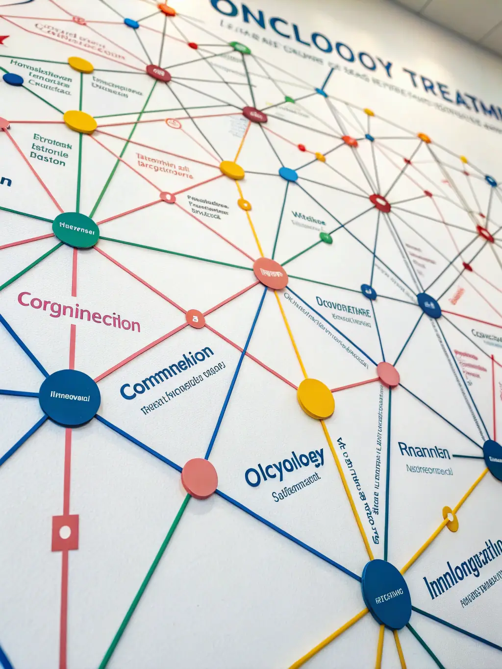 A network graph visualizing patient journeys, highlighting key decision points and treatment pathways, representing Genotrak's patient cohort discovery and journey mapping services.