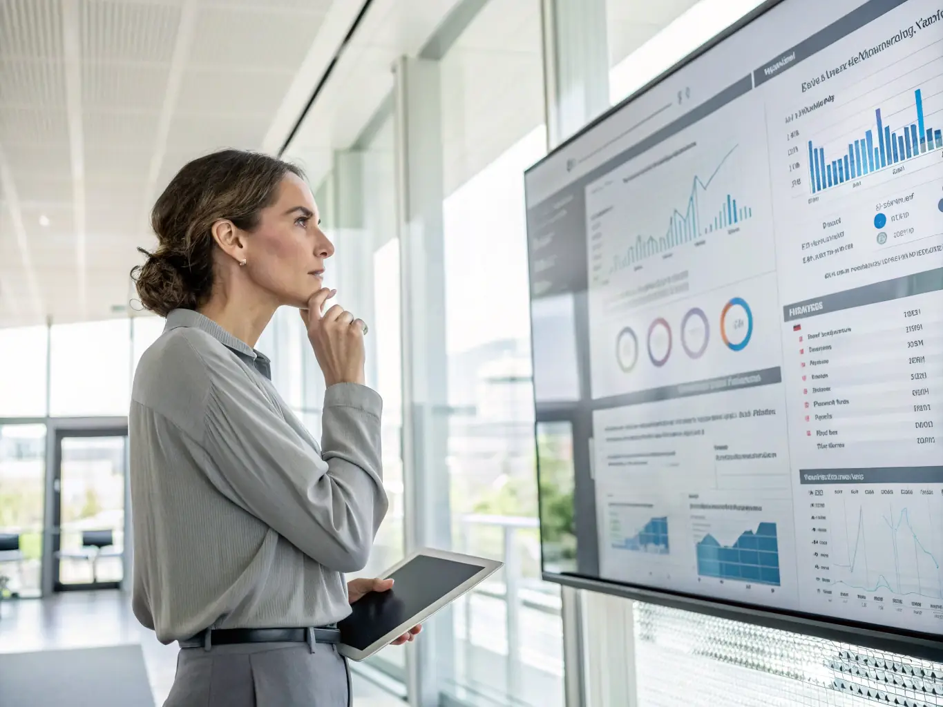 A professional showcasing a dashboard with pharmaceutical data analytics, emphasizing the industry-specific insights provided by Genotrak.